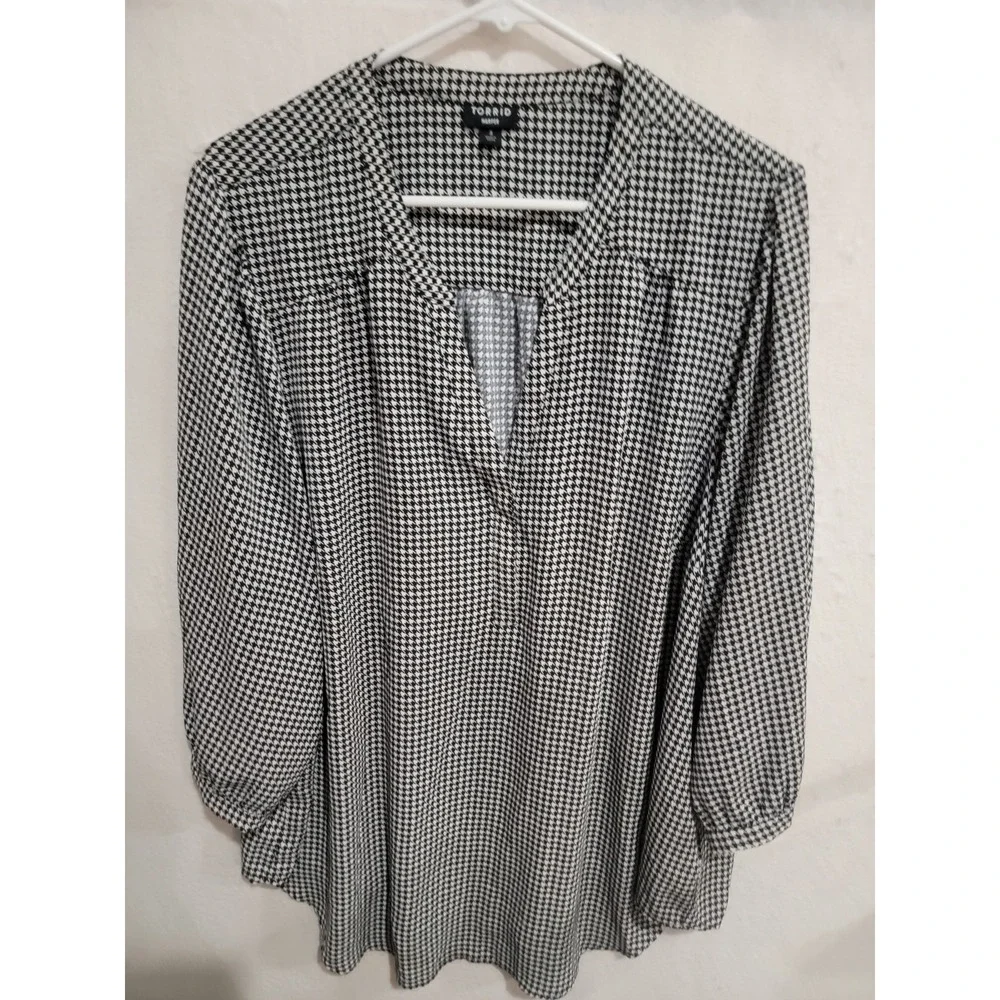 Torrid‎ Harper Blouse Black White Houndstooth Georgette Pullover Plus 3 / 3X